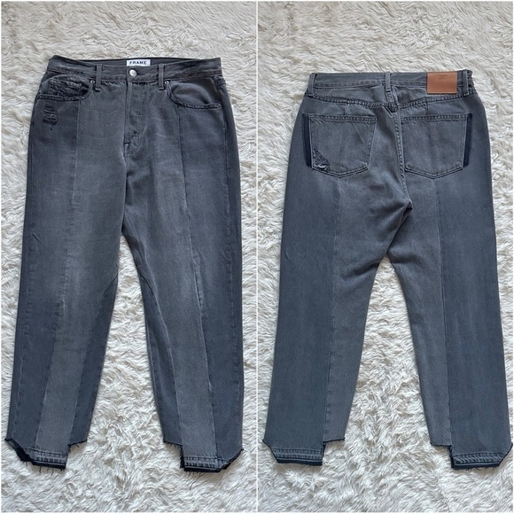 Frame Jeans Denim Nouveau Le Mix Straight Leg Crop Distressed Raw Hem Gray 32 - Picture 5 of 14